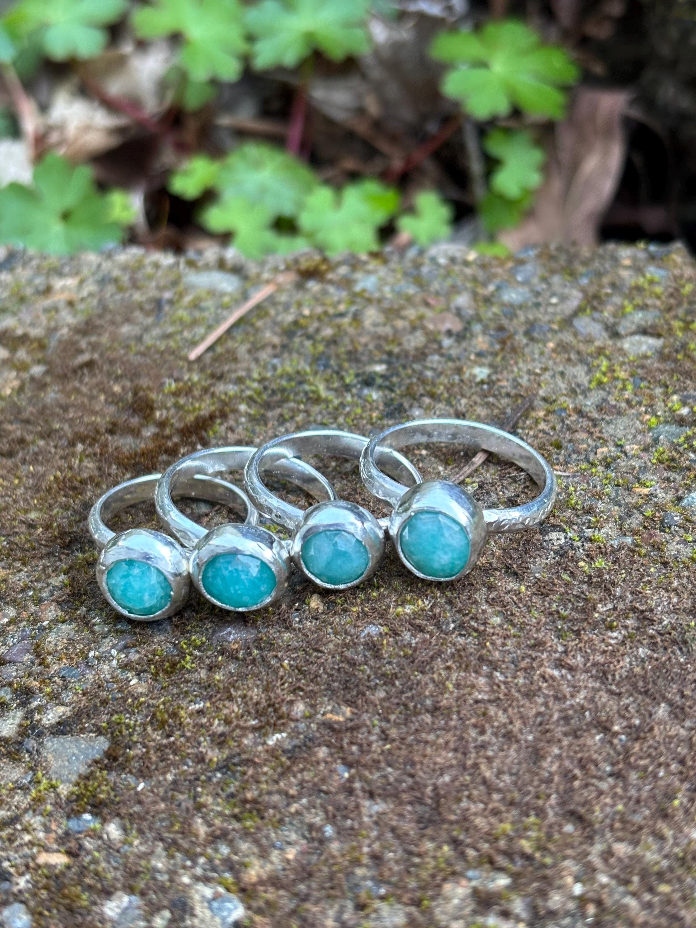Amazonite and Sterling Silver Dainty Stacking Rings