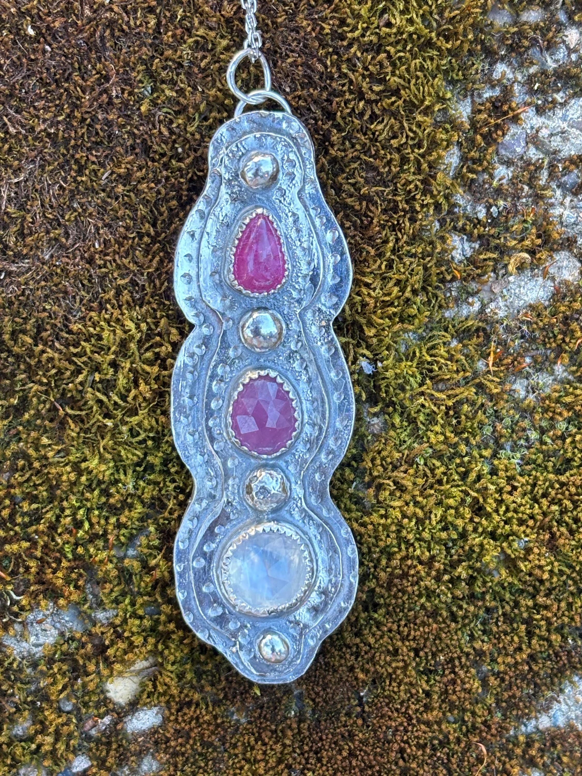 Double Layer Mini Multi-Gemstone Pendant - Sterling silver